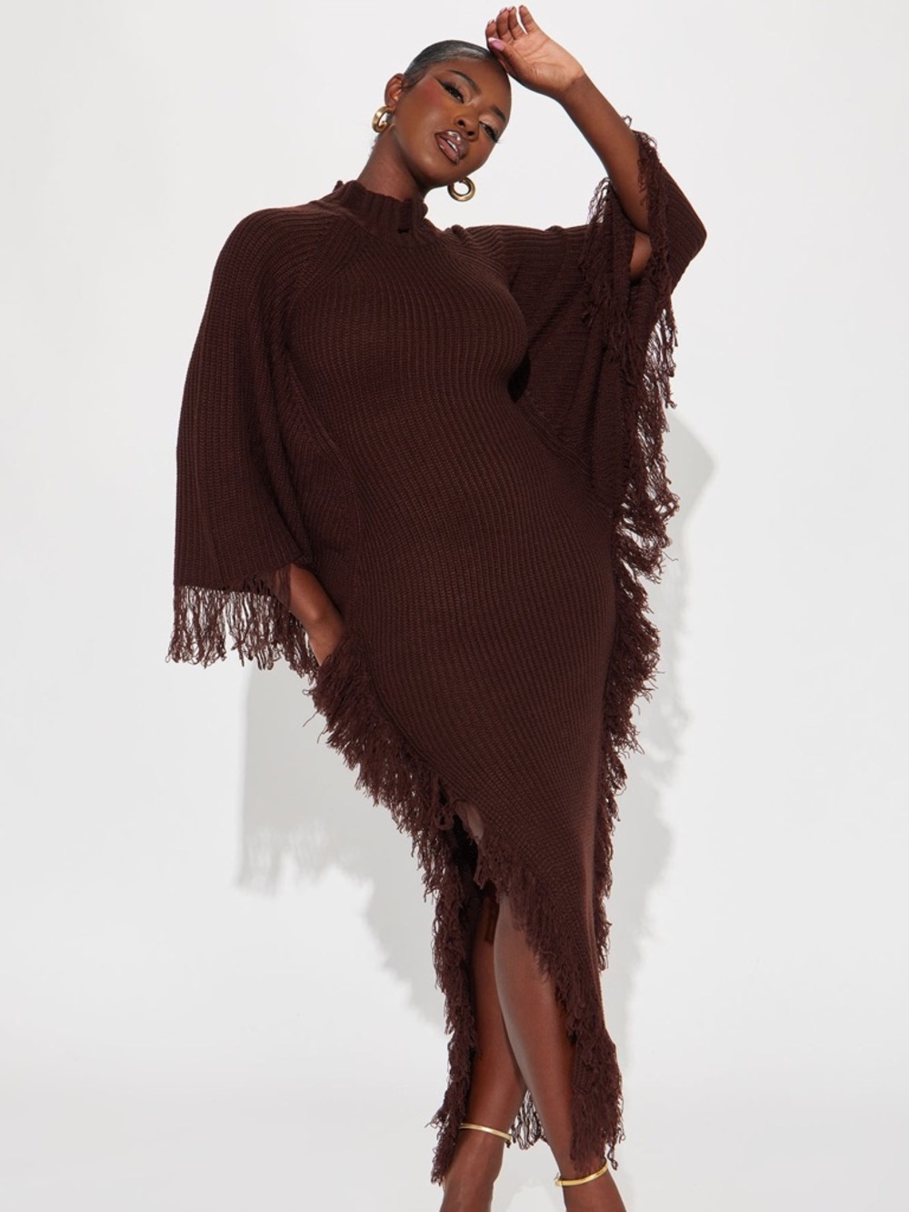 Fashion Nova Brown Fringe Knit Midi Dress (NWT)